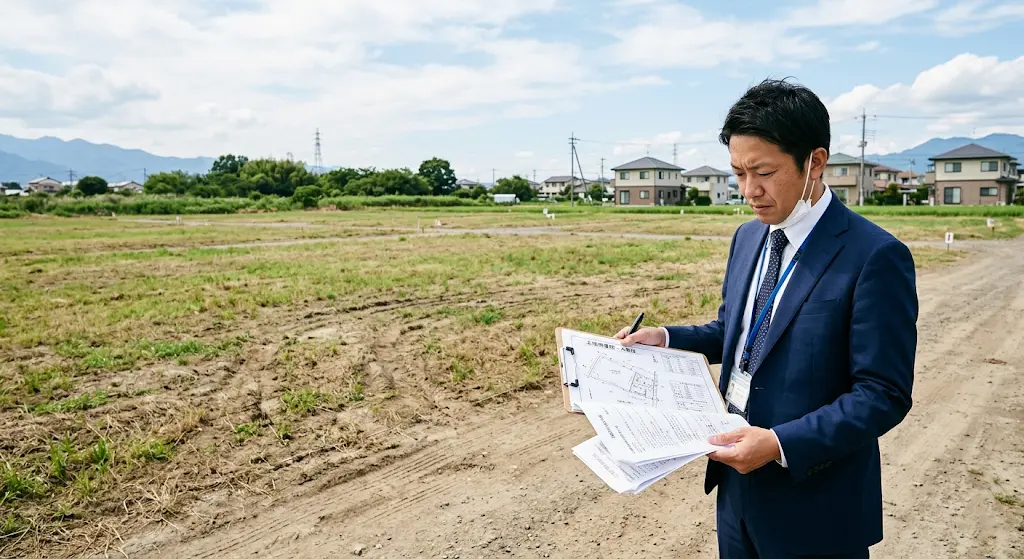 敷地が広く、住宅分譲の出口設計が難しい土地のイメージ
