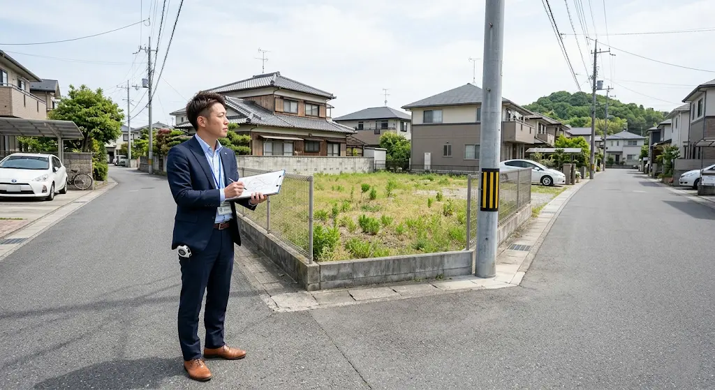 土地診断と市場調査を行っているイメージ