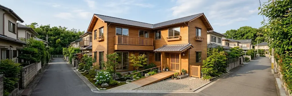木造モデル（2階建想定）の有料老人ホームの外観イメージ