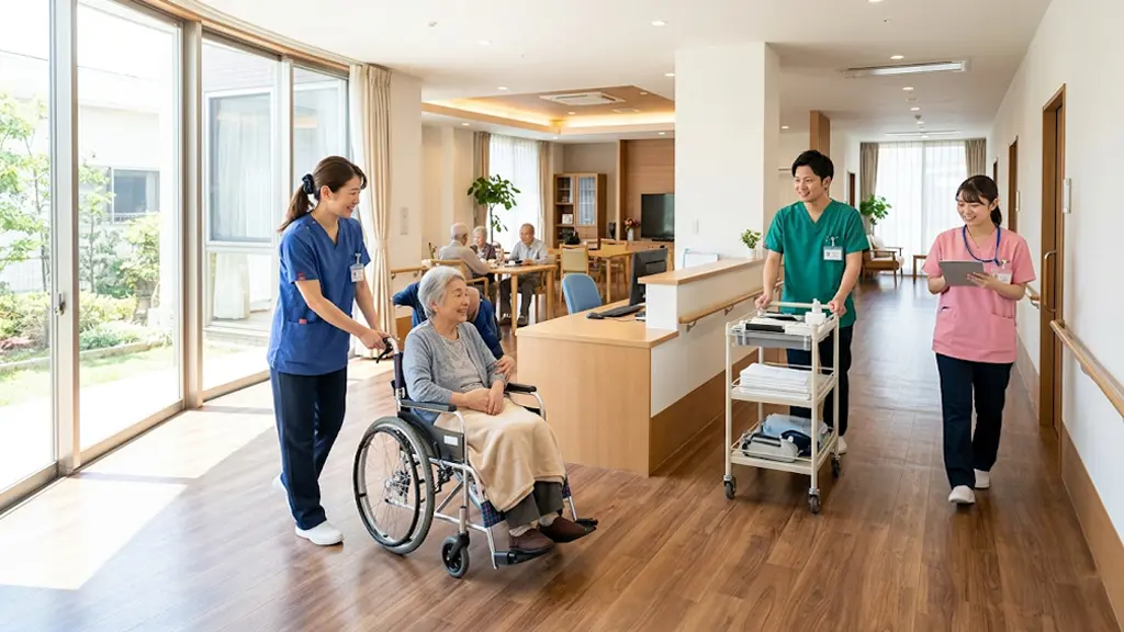 歩行距離を短縮することで、サービス密度を高め、人件費コストの最適化につながるイメージ