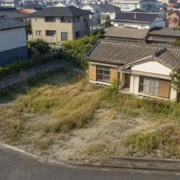 市街地にある相続した空き地と空き家を少し俯瞰で見たイメージ