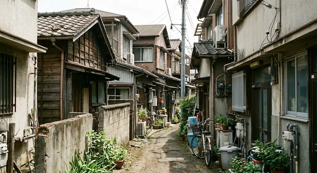 道路が狭く再建築が難しそうな市街地の土地のイメージ