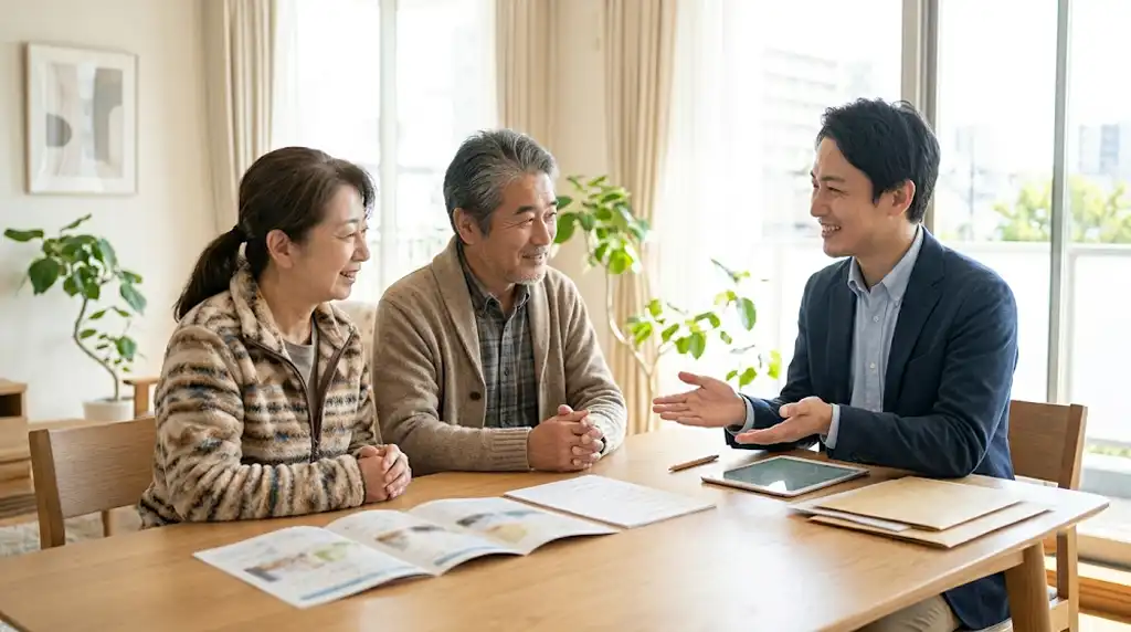 夫婦と不動産屋が話しているイメージ