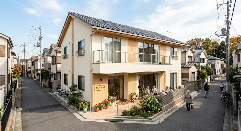 市街地の相続土地で2階建ての老人ホームを運営している様子のイメージ