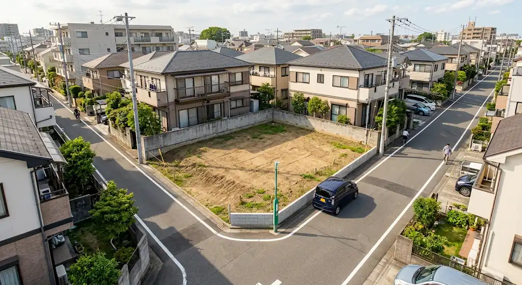 40〜50坪ほどの土地を少し俯瞰で見たイメージ