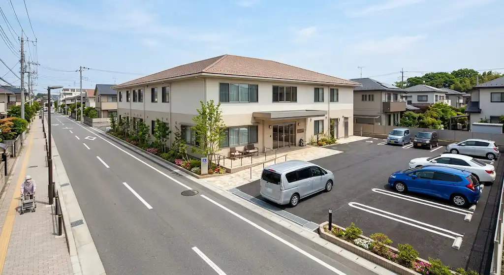 建物の横に駐車スペースがあり車両の出入りがしやすい施設のイメージ