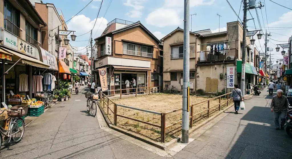 商店街の一角にある更地をそのまま保有しているイメージ