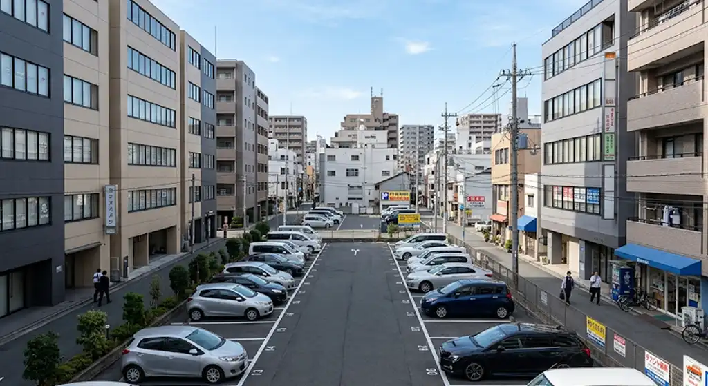 ビジネス街で土地を駐車場として活用している様子