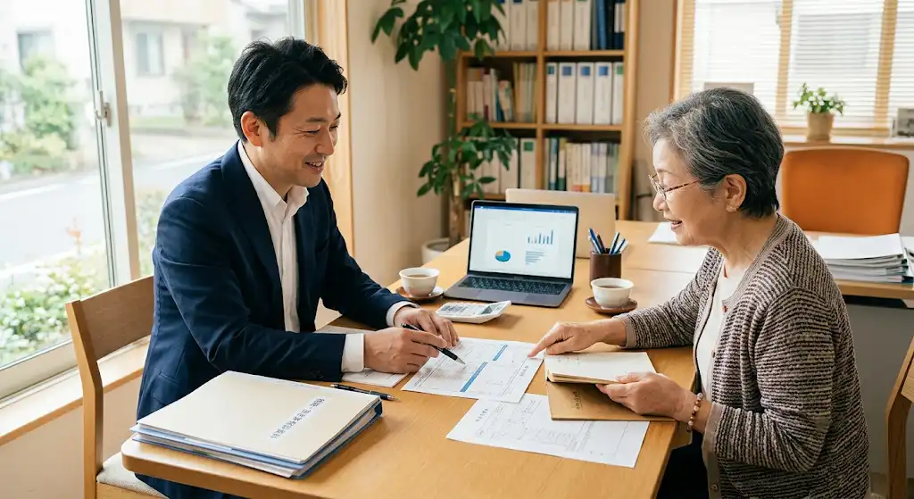 税理士と空き家の所有者が税金について相談しているイメージ
