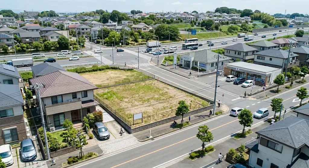商店街の近くにある一定の建築面積を確保しやすい更地のイメージ