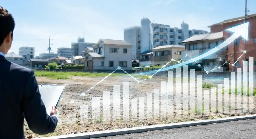 所有している土地の地価が上昇していくイメージ